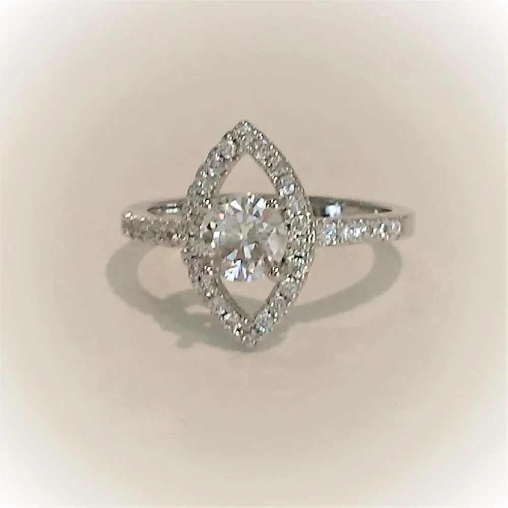 Solitaire Glamour Ring Sz 6 Sterling Silver 925 Simulated Diamonds Cocktail Luxe